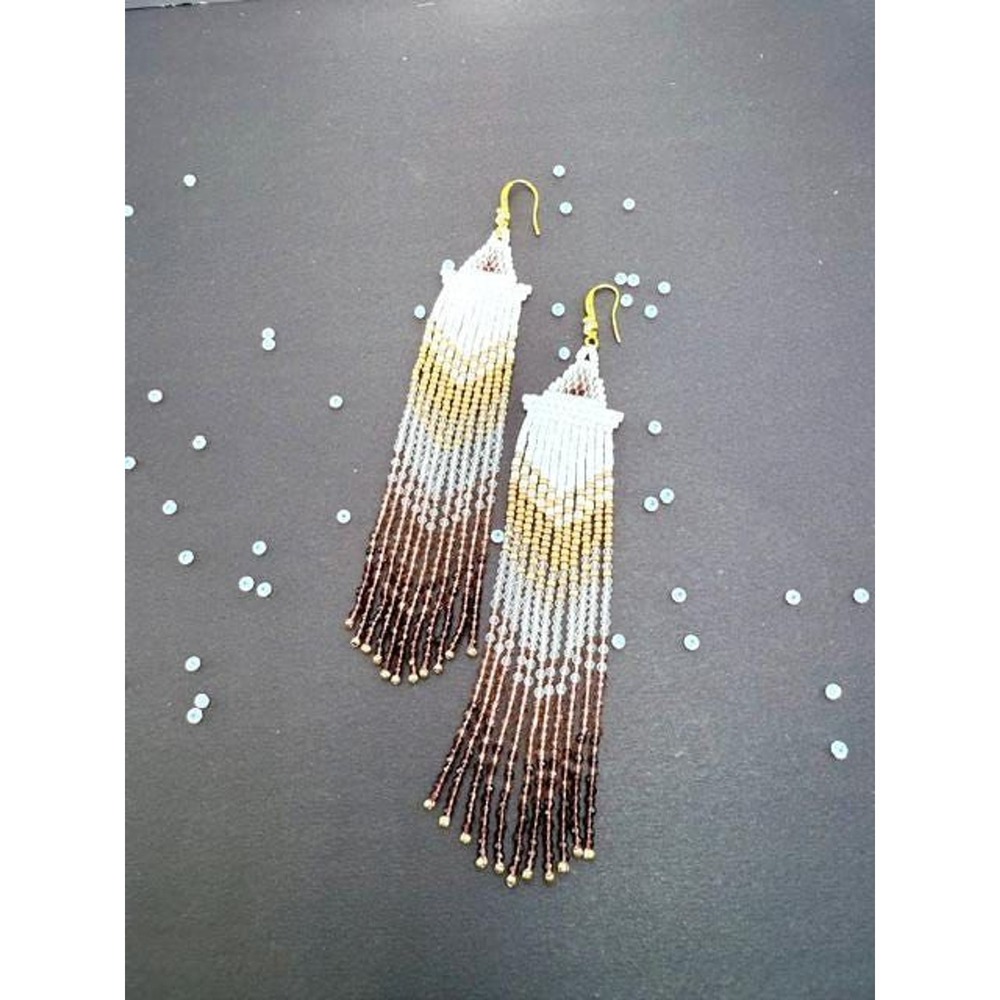 Handmade Long Beaded Fringe Earrings – Elegant Boho Statement‎ Jewelry